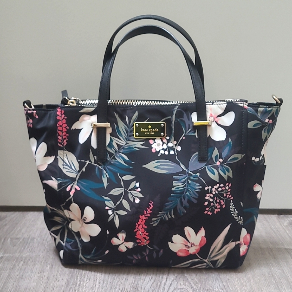 Kate Spade Black Floral Wilson Road Alyse Botanical Flower Purse